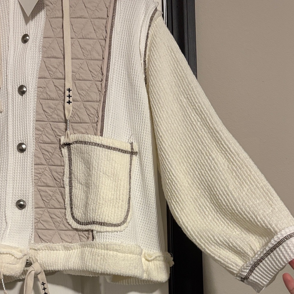Cozy Cream and Tan POL Hooded Jacket - Picture 8 of 9